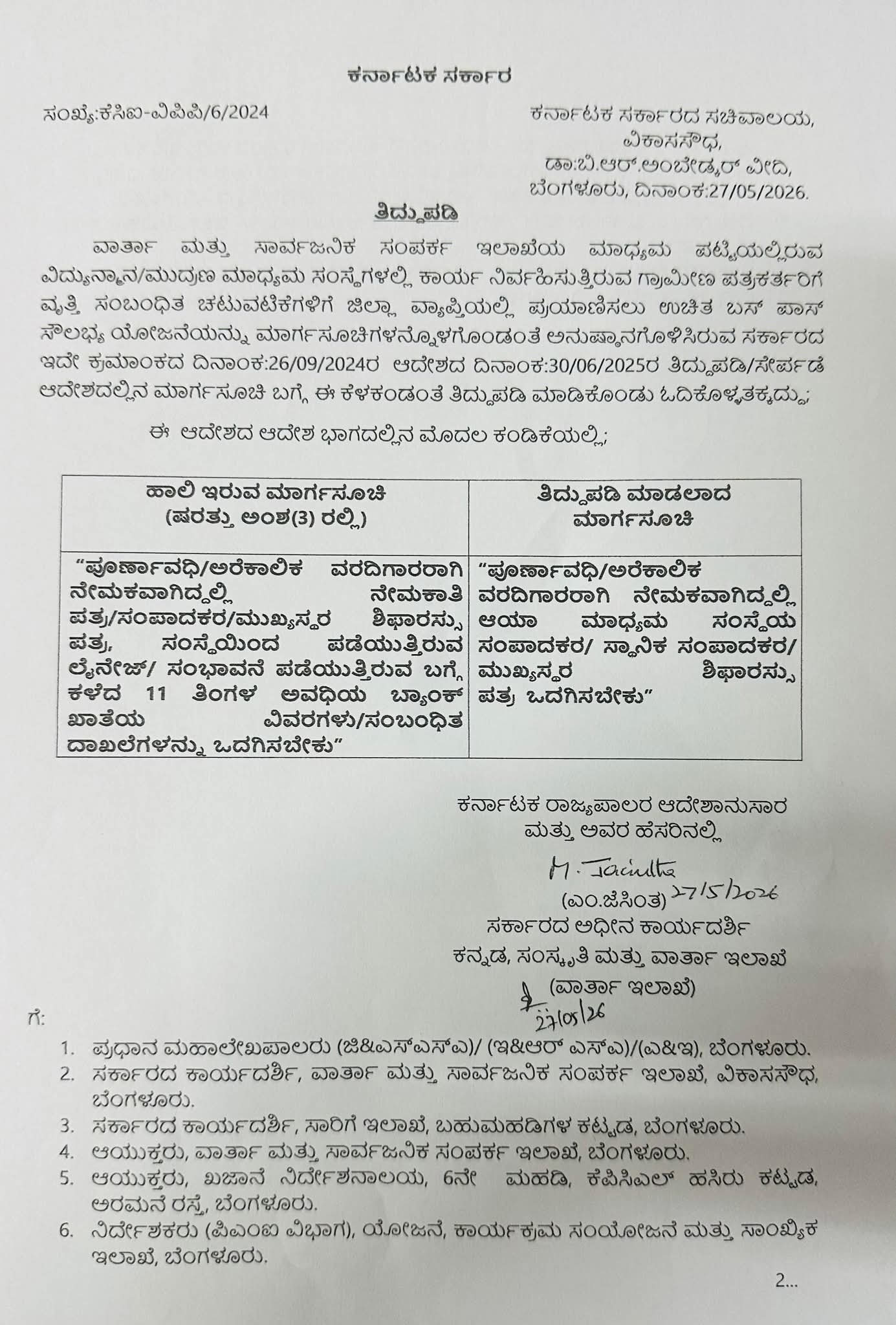 ಗ್ರಾಮೀಣ ಪತ್ರಕರ್ತರ ಬಸ್ ಪಾಸ್ ಷರತ್ತುಗಳನ್ನು ಸರಳೀಕರಣ ಮಾಡಿ ಆದೇಶ: ಕೆಯುಡಬ್ಲ್ಯೂಜೆ ಸ್ವಾಗತ